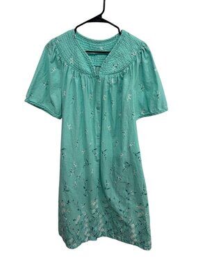 Floral Light Green Button House Dress Quilted Yoke Grandmacore Cottagecore
